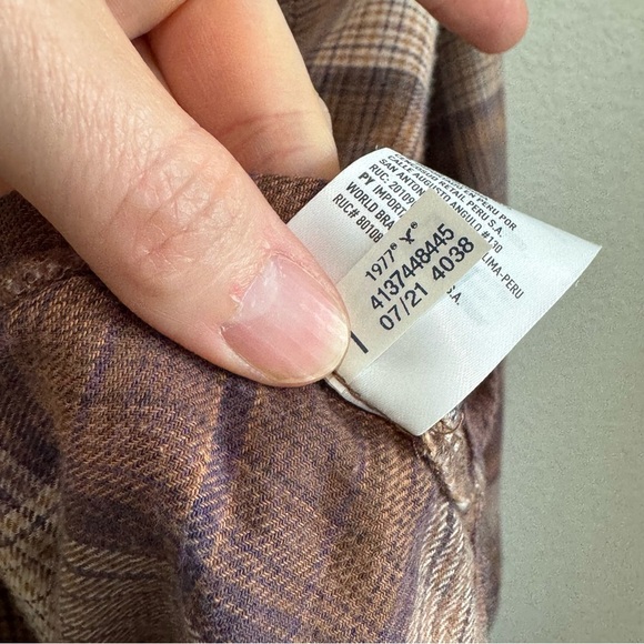 American Eagle Womens Medium Button Down Plaid Brown Shacket Distressed Fall - Picture 5 of 9